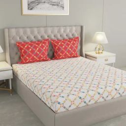 Raymond Home Mystique White & Red 110 TC Cotton Queen Bedsheet with 2 Pillow Covers-image-95
