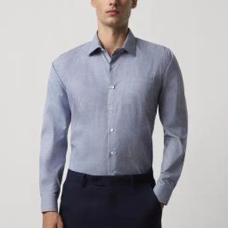 Van Heusen Blue Cotton Slim Fit Checks Shirt-image-17