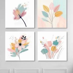 Nestroots Elegant Blooming Flowers White Frame Floral Canvas Wall Painting - Set of 4-image-74