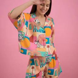 Sweet Dreams Women Printed Front-Open Shorts Set-image-73