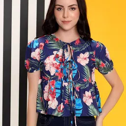 Stylecast X Kotty Women Floral Printed Tie-Up Neck Empire Crop Top-image-98