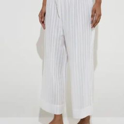 Utsa by Westside White Self-Striped Cotton Ethnic Pants-image-5