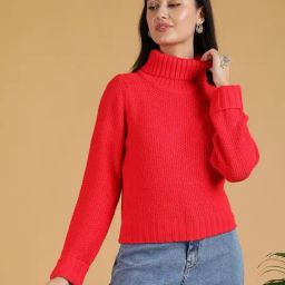 Red Solid Full Sleeves Sweater-16