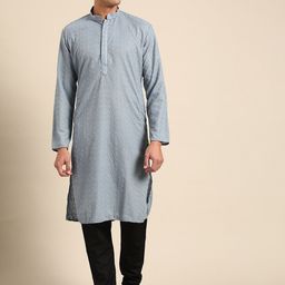 RAJUBHAI HARGOVINDAS Men Grey Chikankari Kurta-picture-40
