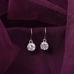 Clara 925 Silver Platinum Plated Swiss Zirconia Gia Classic Solitaire Earrings for Women-image-60