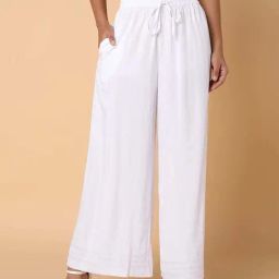 SHOWOFF White Cotton Embroidered Flared Pants-image-66