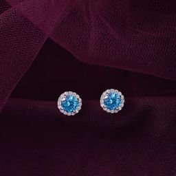 Clara 925 Silver Platinum Plated Swiss Zirconia Orsa Blue Solitaire Earrings for Women-image-50