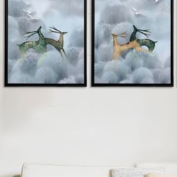 Myntra Elegant Homes Black & Grey 2 Pieces Running Deer Birds And Animals Canvas Wall Art-picture-39