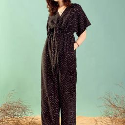 KASSUALLY Black Cotton Printed Jumpsuit-image-4