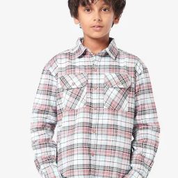 Bonkids Boys Spread Collar Tartan Checked Cotton Casual Shirt-picture-8