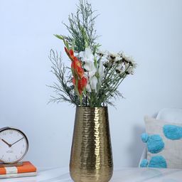 Two Moustaches Brown Metal Hammered Flower Vase-38