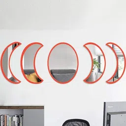 GloShvi 5 Pieces Moon Phase Acrylic Mirror & Beige Pine Wood Mdf Base Set-image-79