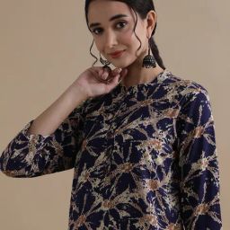 Jaipur Kurti Blue Viscose Rayon Regular Fit Print Kurta-picture-44
