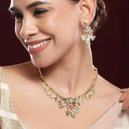 Rubans Gold-Tone Plated Green Set for Women-picture-2