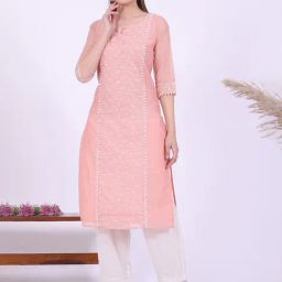 Aurelia Peach Cotton Blend Embroidered Kurta-image-56