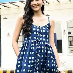 Sangria Women Blue Cotton Empire Dresses-picture-45