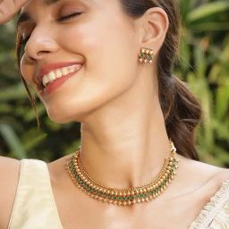 Rubans Gold-Tone Plated Green Set for Women-picture-4