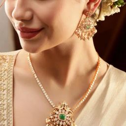 Rubans Gold-Tone Plated Green Set for Women-picture-34