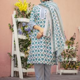 KALINI Women Floral Printed Regular Pure Cotton Kurta with Trousers & With Dupatta-picture-25