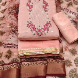 LeeliPeeri Designer Embroidered Art Silk Unstitched Dress Material-image-62