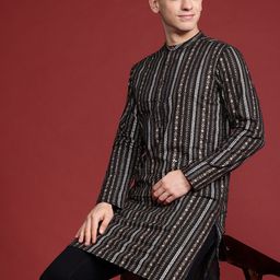 Anouk Foil Print Band Collar Kurta-image-66