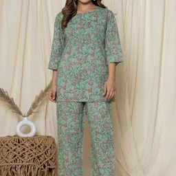 NUNCHII Women Printed Pure Cotton Top and Pyjamas Night suit-picture-1