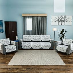 RUBOXA Grey & White Cotton Sofa Cover With Arms-image-65