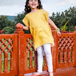 Babyhug Woven Sleeveless Top & Leggings Set Ethnic Print - Yellow-image-3