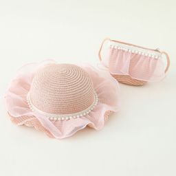 Babyhug Pearl Applique Straw Hat With PursePink - Diameter 17.5 cm-image-49