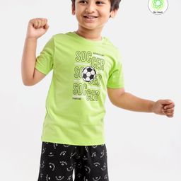 Honeyhap Premium 100% Cotton Half Sleeves Night Suit with Bio Finish Text Print - Sunny Lime & Black-image-100