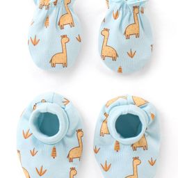 Babyhug 100% Cotton Knit Griaffe Printed Mittens & Booties Set - Blue-image-80