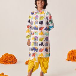 Pspeaches Full Sleeves Elephants Printed Kurta With Dhoti - Multi Colour-image-78