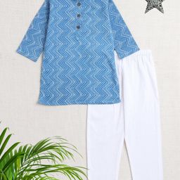 The Magic Wand Full Sleeves Zig Zag Printed Kurta Set-Blue-picture-3