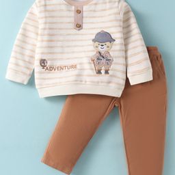 ToffyHouse Knitted Full Sleeves T-Shirt & Lounge Pants With Stripe Animal Print - Tan-image-56