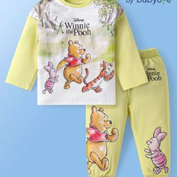 Babyoye Disney Terry Knit Full Sleeves Sweatshirt & Lounge Pant Set With Winnie the Pooh Graphics - Lime Green-image-87