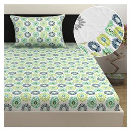 Divine Casa 100% Cotton Fitted Bedsheet Set for Single Bed | 144 TC Breathable & Wrinkle-Free Aesthetic Fitted Single Bedsheet Set - Celery-image-48