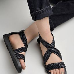 Shoetopia Braided Designed Sandals - Black-image-17