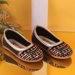 SHOES FOR JUNIORS Floral Embroidered Sequins Embellished Ballerinas - Gold-image-59