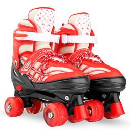 JJ JONEX Unisexyouth Quad 500 Adjustable Roller Derby Wheel Led : Ideal for Beginners to Intermediates, Indoor & Outdoor Fun for All Ages with Bag, Size Large - Red-82