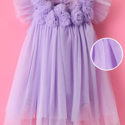 Mark & Mia Woven Frill Sleeves Frock Style Party Onesie with Floral Corsage - Lavender-image-29