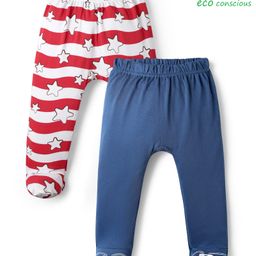 Babyoye 100% Cotton Interlock Knit Bootie Leggings With Star Print Pack Of 2 - Royal Blue & Red-picture-4