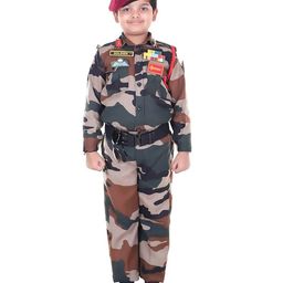 RAJ FANCY DRESSES Woven Full Sleeves Indian Army Theme Costume Set - Dark Brown-image-12