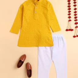 BT DEZINES Viscose Woven Full Sleeves Floral Embroidered & Sequins Embellished Kurta Pyjama Set - Yellow-picture-41