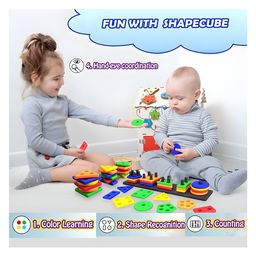 YAMAMA Angle Geometric Plastic Blocks Sorting And Stacking Toys For Toddlers And Kids Preschool Color Stacker Shape Sorter Gift Educational Learning Toy - Multicolor image 2