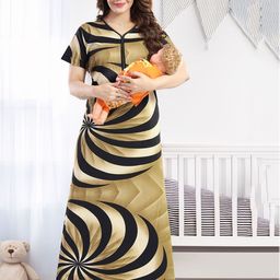 BDE Women Printed Satin Maternity Maxi Nightdress-image-28