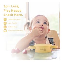 CUBKINS Snack Cup with Lid for Children | Collapsible | Suction Base | Soft & Smooth Flips | 100% Silicone, BPA Free, Food Grade, FDA Approved | Easy to Clean (Lemon) image 5