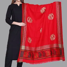 Tones-N-Shades Ethnic Motifs Embroidered Woollen Shawl-image-83