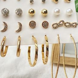 DressBerry Set Of 12 Gold-Plated Alloy Cubic Zirconia Studs-picture-11