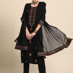 Anouk Women Black Ethnic Motifs Yoke Design Kurta With Palazzos & Dupatta-42