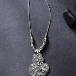 NVR Women Silver-Toned German Silver Oxidized Pendant with Chain-36